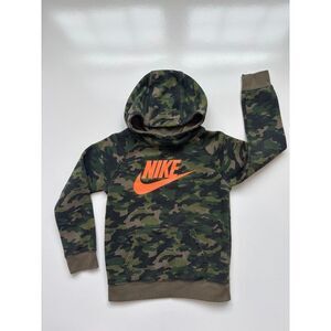 Nike Youth‎ Boys Pullover Camo Hoodie Sweatshirt Green Orange Size 7